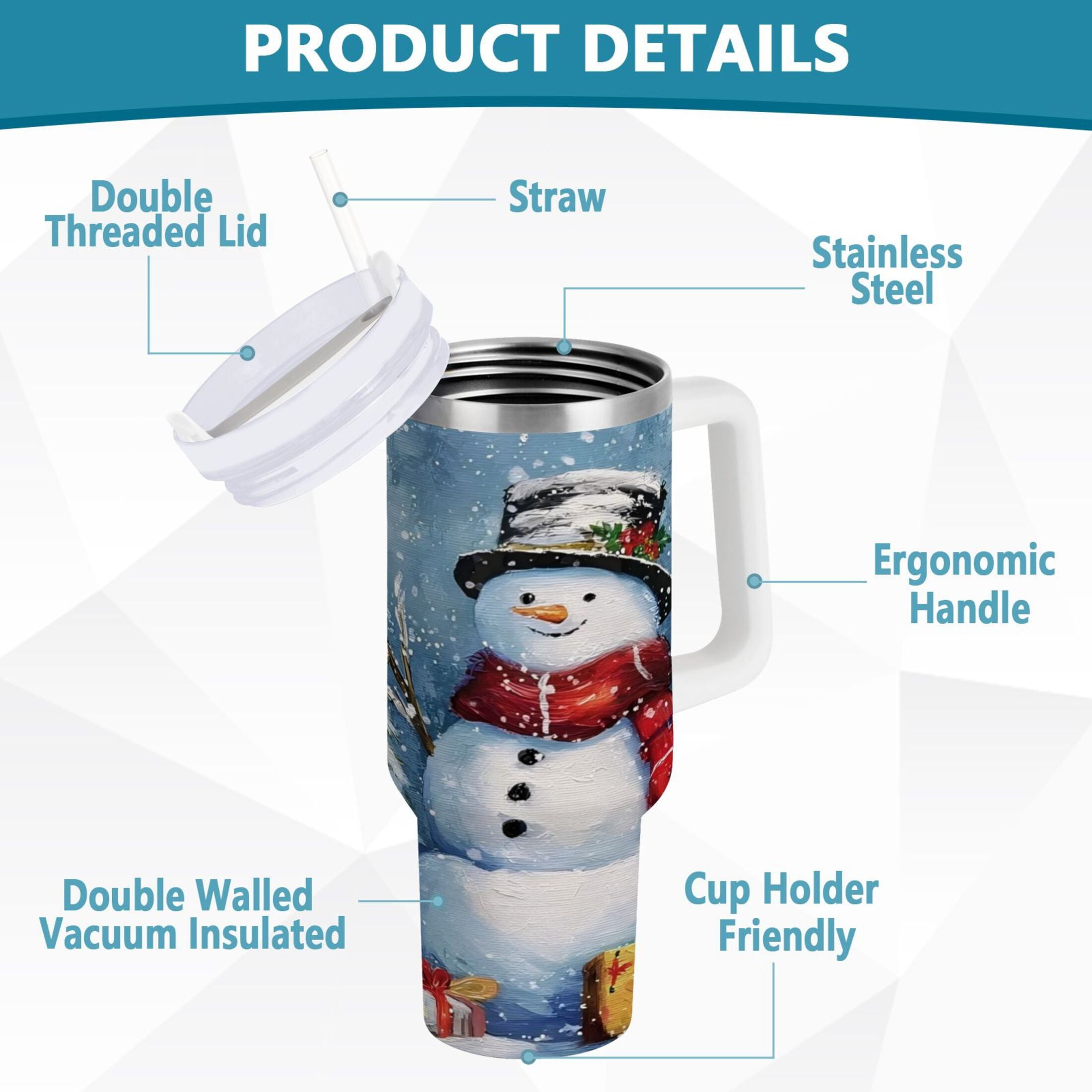 30 oz Insulated Stainless Steel Tumbler Double Wall Stainless Steel Tumbler with 2-Way Drinking Christmas Scene with Snowman M2F8